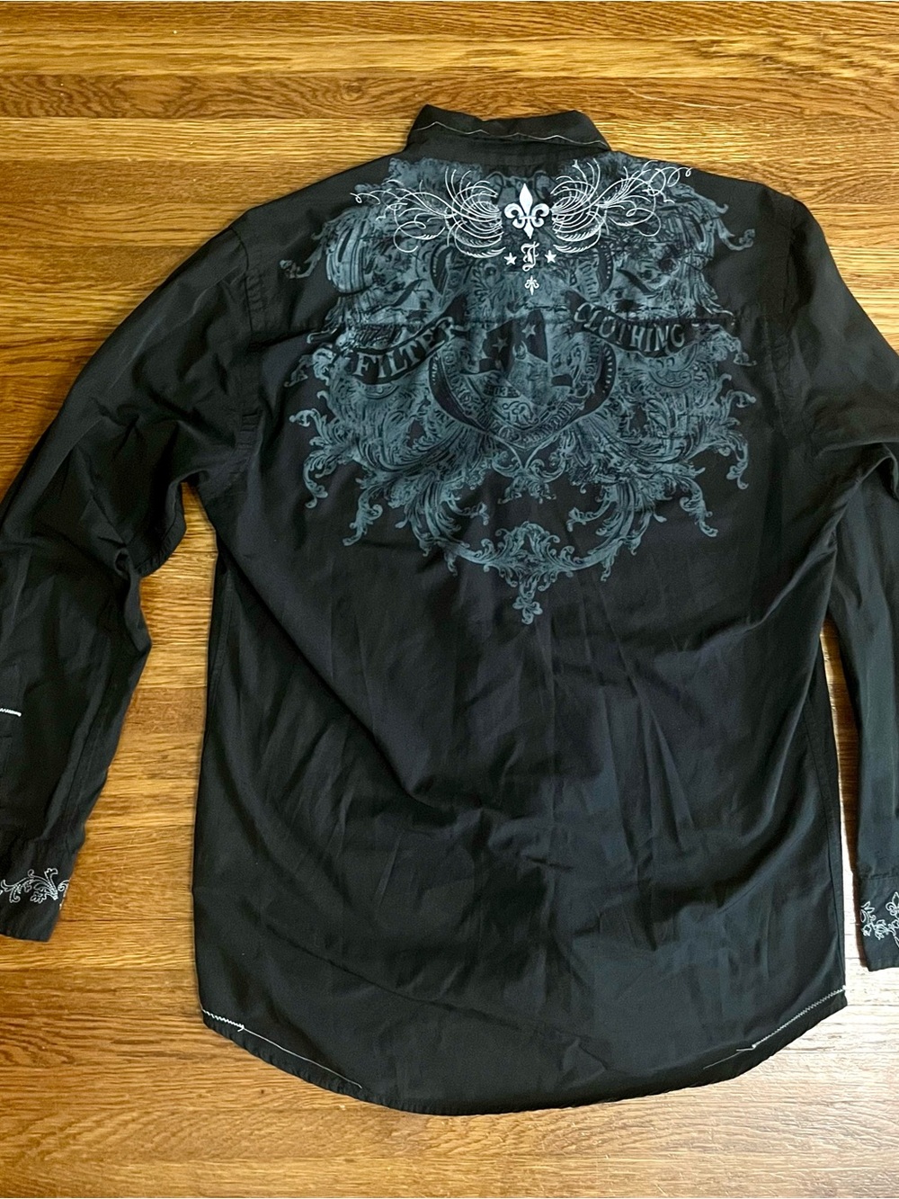 Filter Xl men’s button up shirt y2k tribal tattoo black white biker jersey